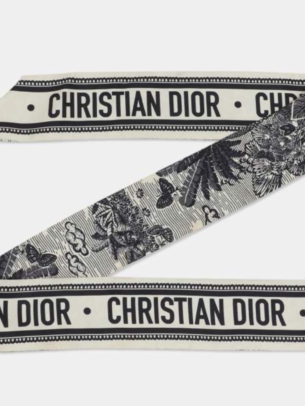 Dior Black & Ivory Silk Mitzah Skinny Scarf - Picture 2 of 9